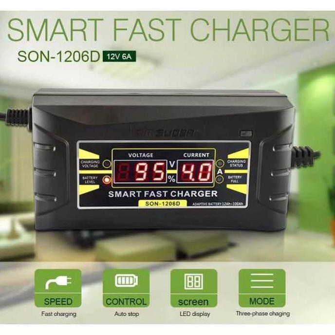 Super Smart Battery Charger 12V 6A, Cas Aki Batere Smart Fast Charger