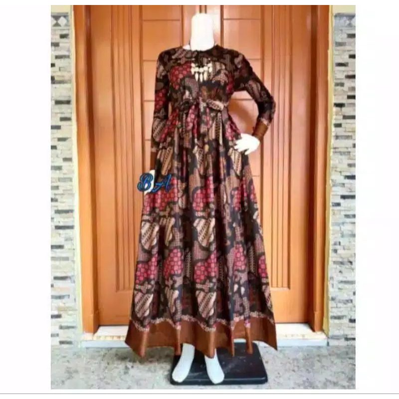 MS GAMIS BATIK FASHION SRIWEDARI MAXI BUMIL/BUSUI BUSANA MUSLIM TERMURAH SHOPEE-Pulo