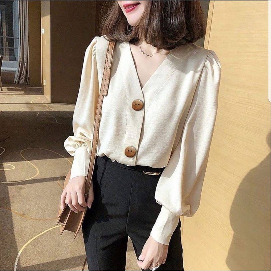 [BISA COD] Blouse Treva Lengan Balon Moscrepe Premium