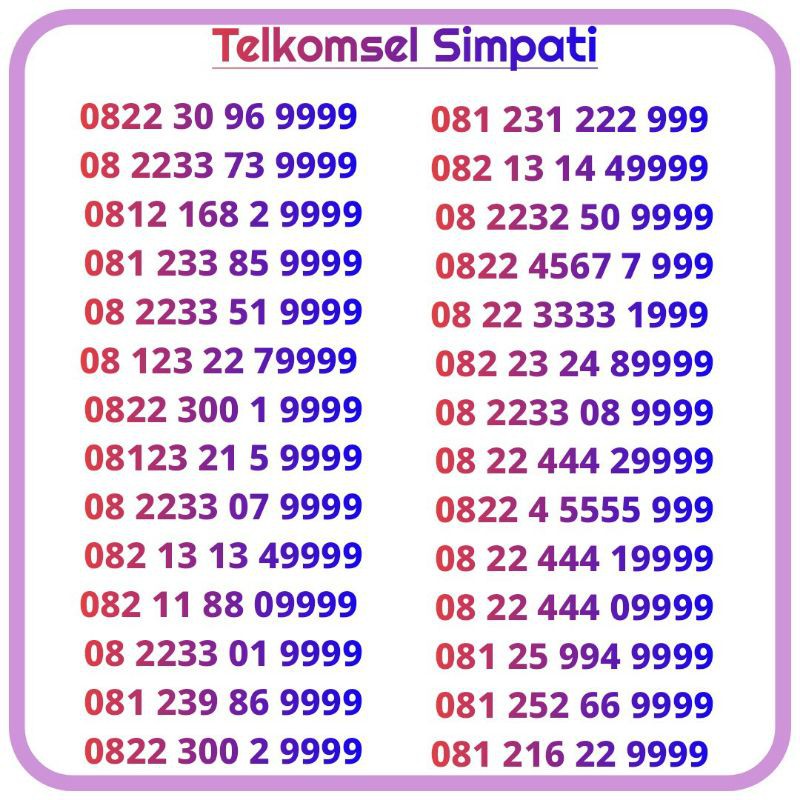 nomor cantik telkomsel simpati kwarted 9999