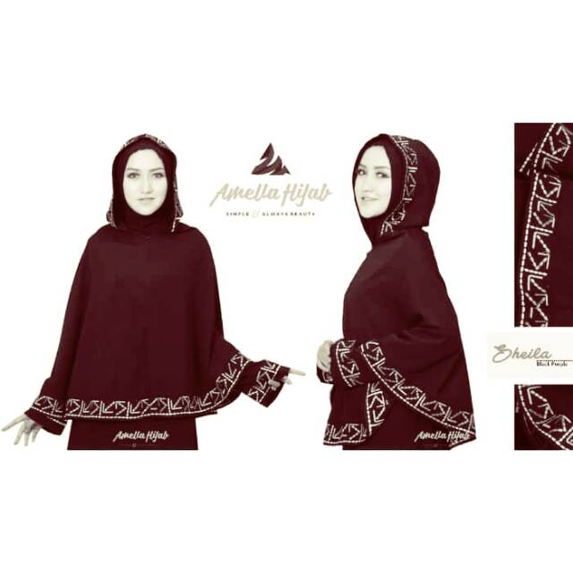 (CUCI GUDANG) Amella Gamis +Kerudung Sheila Black-Purple ALL