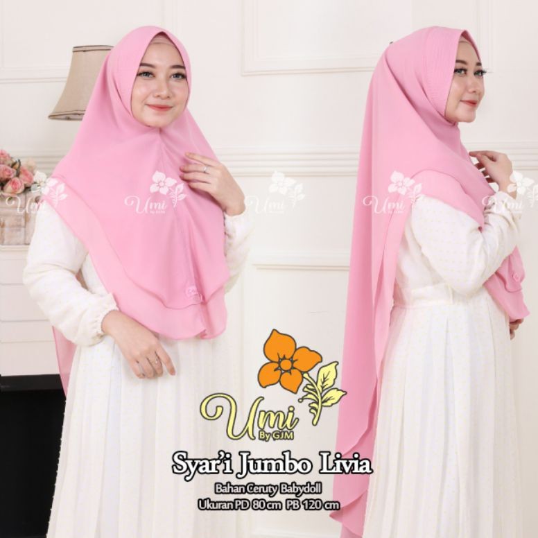 Hijab|Jilbab Instan Khimar 2 Layer Ceruty Babydoll Original By GJM Hijab Khimar Livia Jumbo