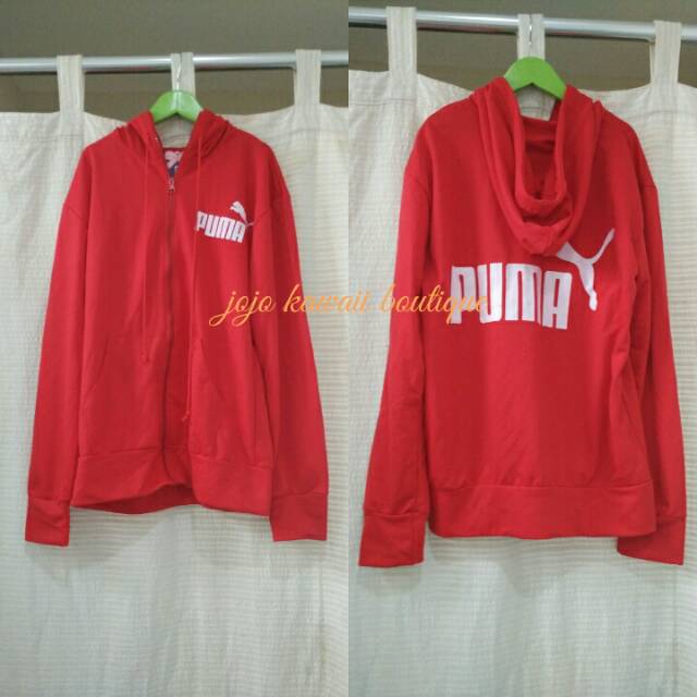 Jaket puma replika hoodie jacket red merah outer biker rider runner jogger dance