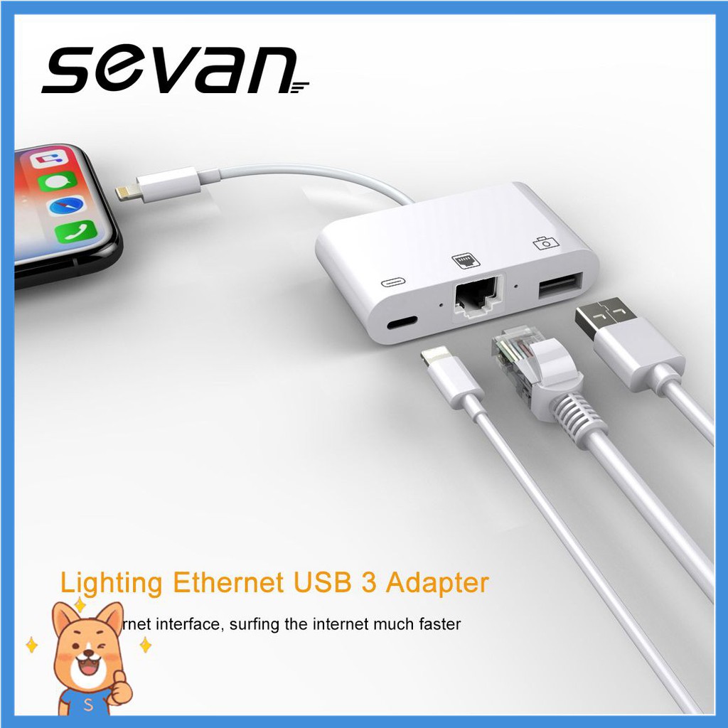 Sevan 3 In 1 Adaptor Lightning Ke Lightning Usb 3 0 Rj45 Ethernet Lan Untuk Iphone Ipad Shopee Indonesia