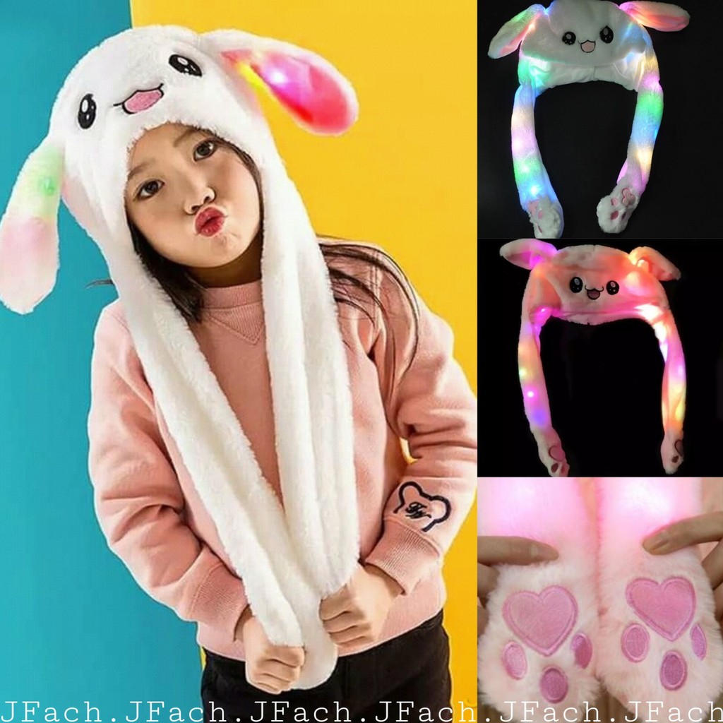 JFach-VIRAL (Berlampu) Rabbit Bunny Ear Moving Hat Beanie Dance Tik-Tok Topi Kelinci Telinga Gerak