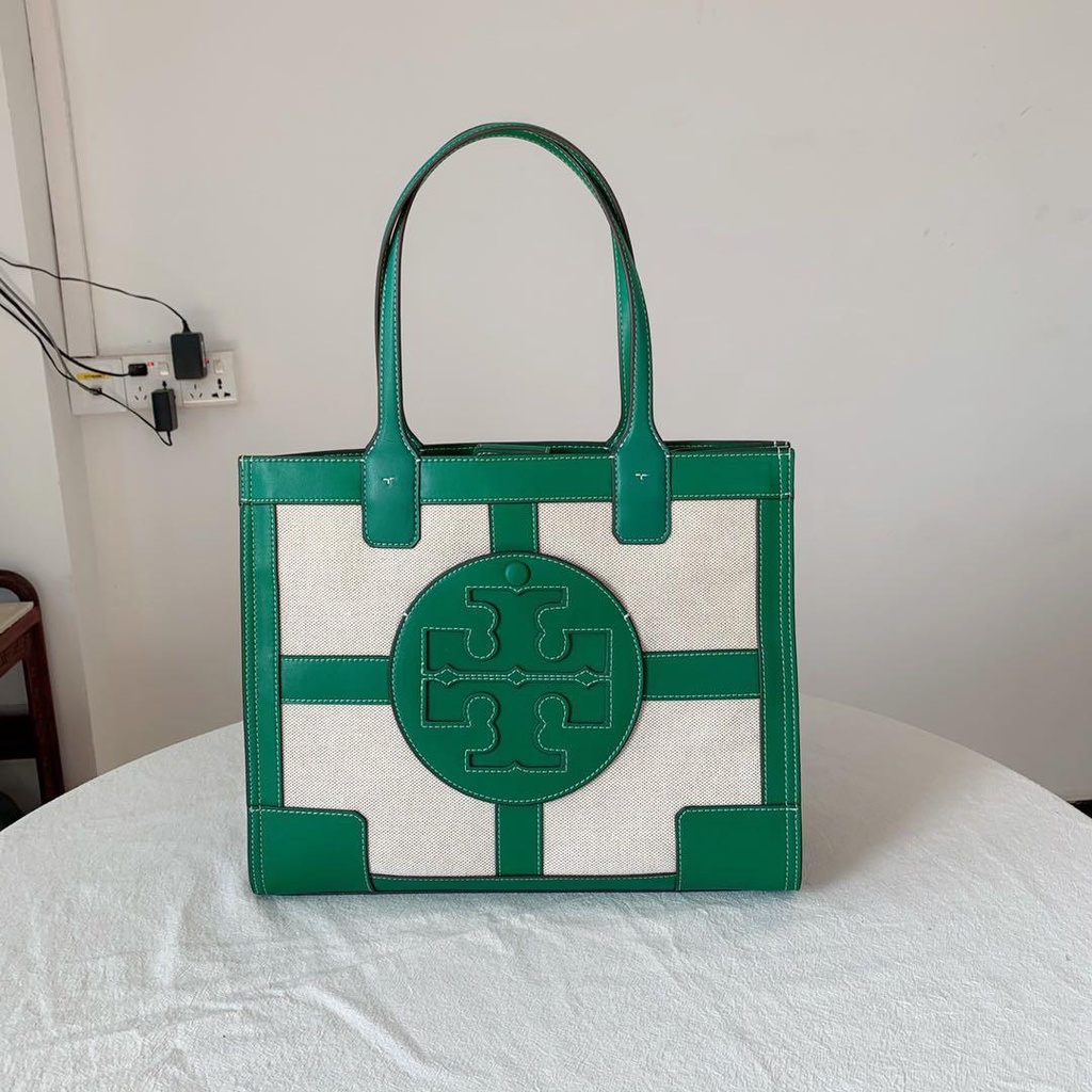 Tory Burch Ella Canvas Quadrant Tote Arugula