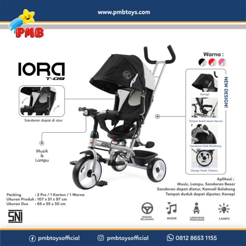 SEPEDA RODA TIGA TRICYCLE IORA 09 COCOK BUAT KADO ANAK (GOSENT,JNE TRAKING,INDAH CARGO)