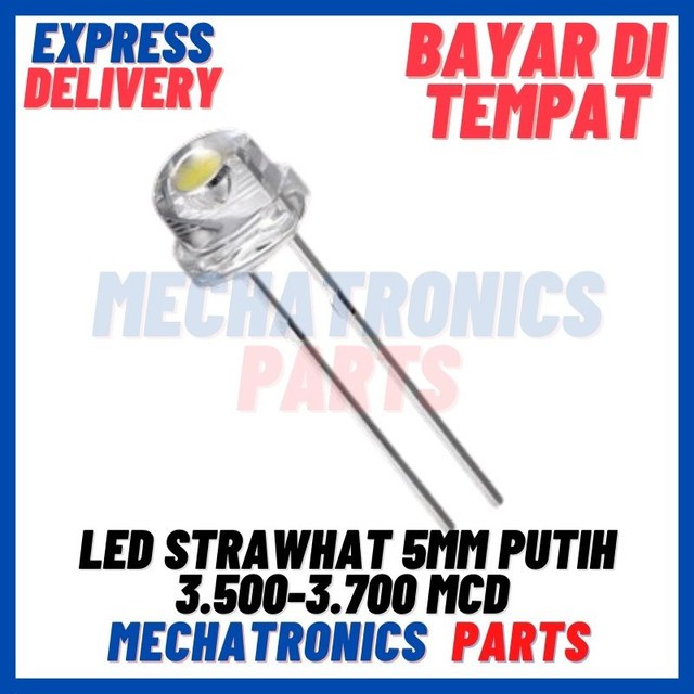 LED STRAWHAT 5MM PENDEK PUTIH 3.500-3.700 MCD SUPER BRIGHT