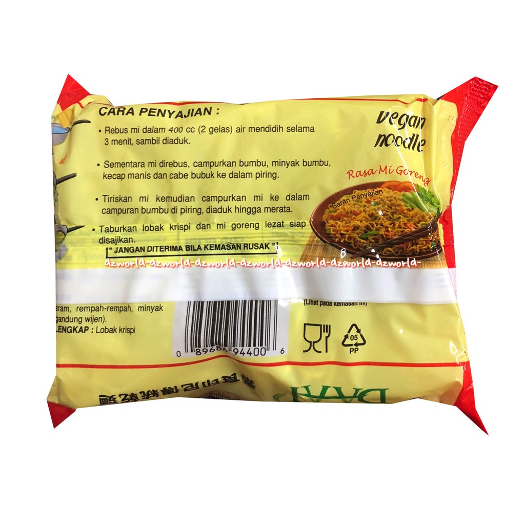 Daai Vegan Noodle Mie Instan Tersedia 2 Varian Rasa Mie Goreng dan Soto 85gr