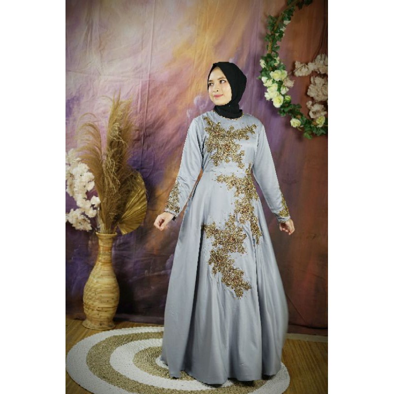 Gamis Dewasa Payung Bordir Satin Payet  GRACCELLA