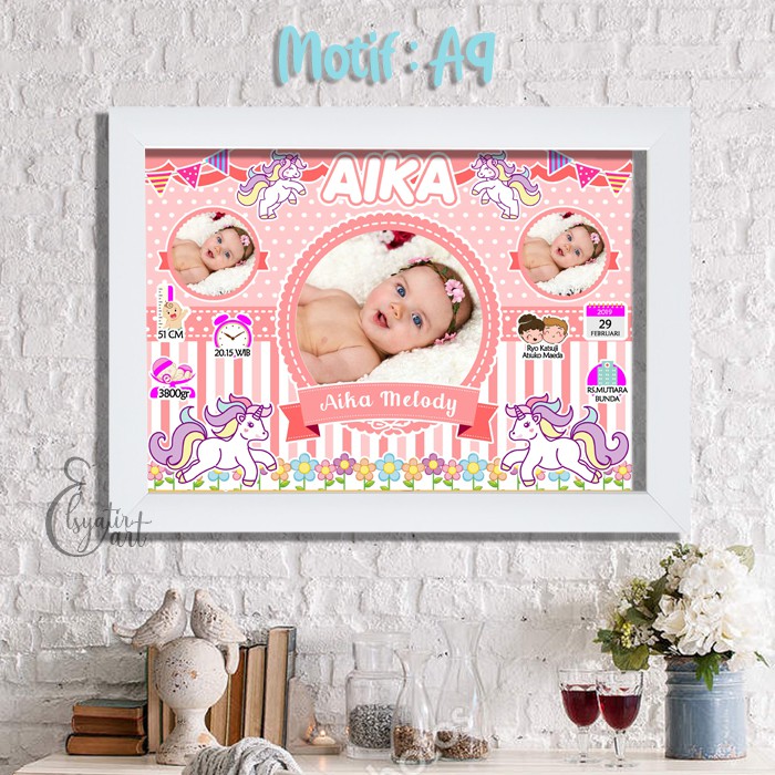 biodata kelahiran bayi/biodata cetak bingkai/cetak biodata anak plus bingkai/cetak/bingkai kaca