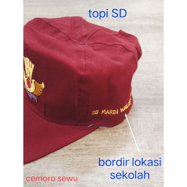 custom topi sekolah bordir nama siswa atau lokasi sekolah (1 sisi) custom