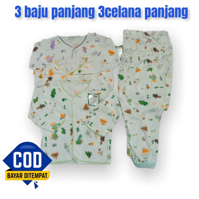 3 stel 3 baju dan celana bayi usia 0-6 KATUN TC tanggan panjang