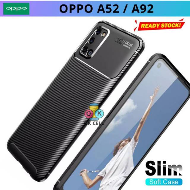 Case Carbon OPPO A52 / A92 - Softcase Silikon Auto Focus Slim Fit TPU Casing Karbon Cover Original