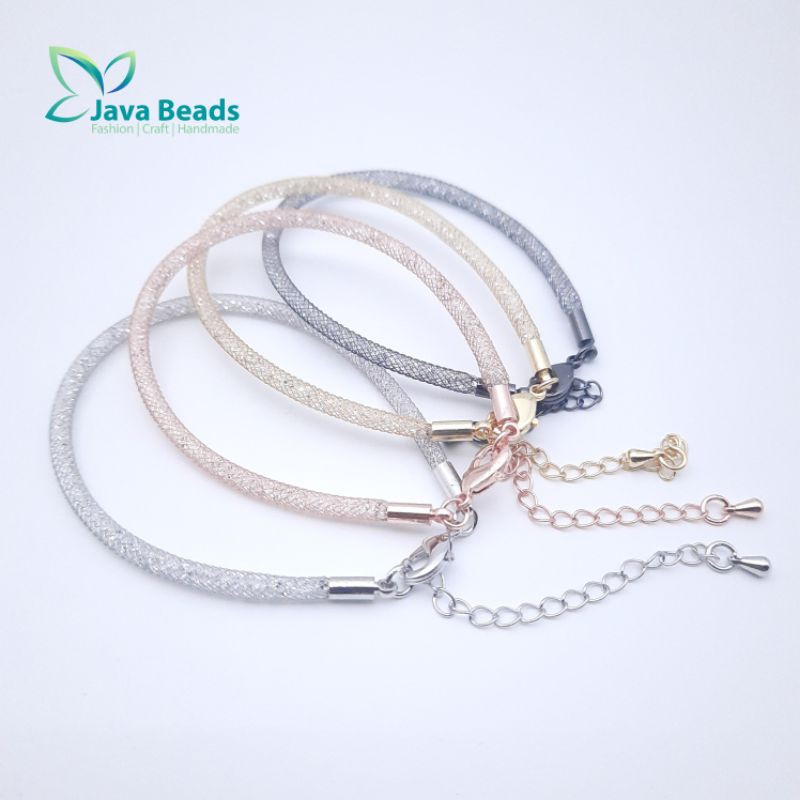 Gelang Tali Kawat Kristal Glitter Untuk Charm Liontin Emas