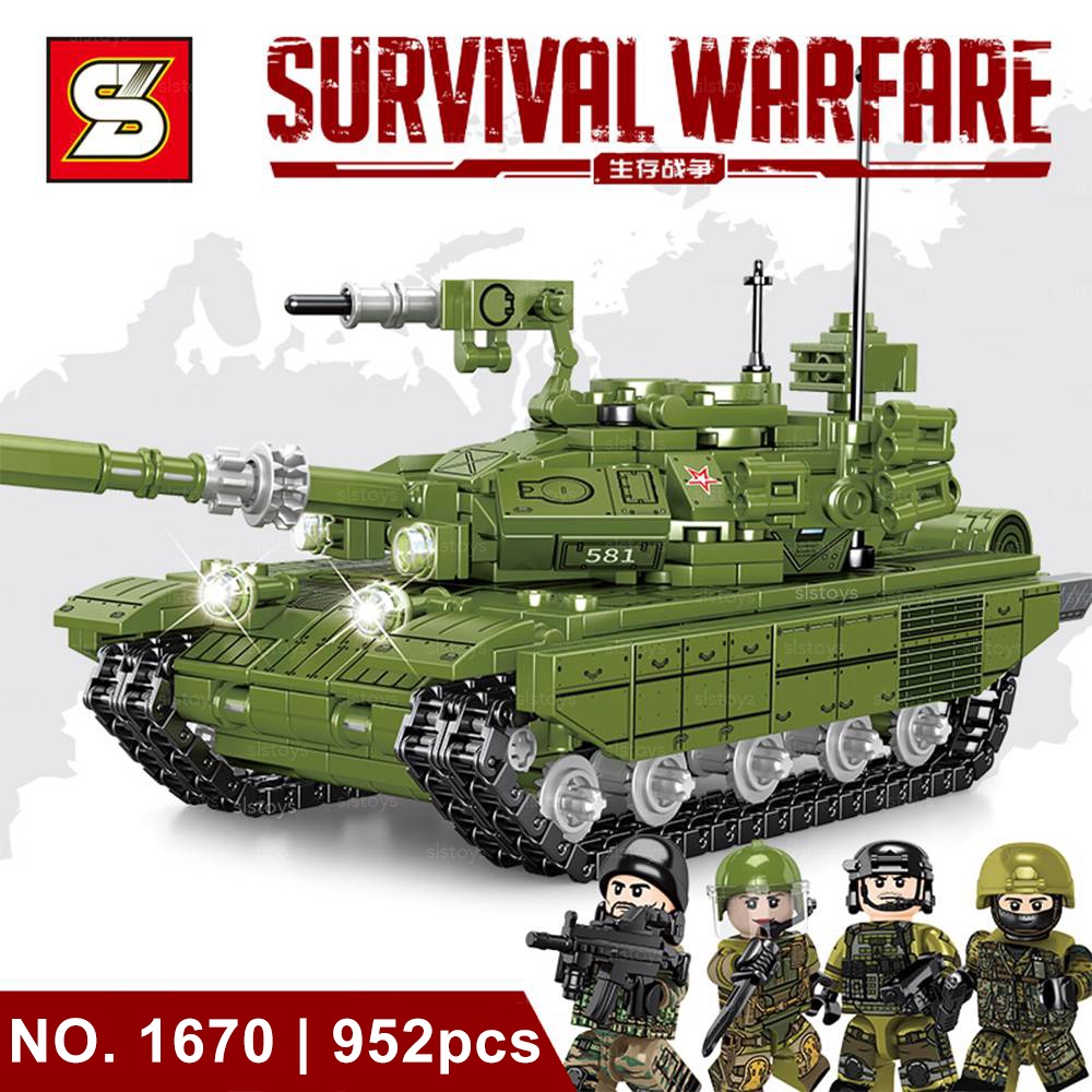 Mainan Bricks SY 1670 T-90 Tank Survival Warfare 4 in1