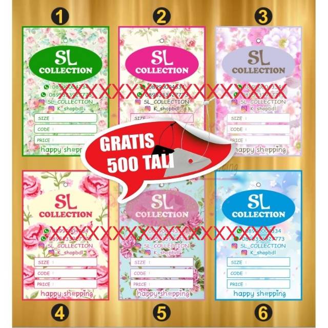 

600pcs Hangtag Label Motif Bunga FREE Tali LOOP pin