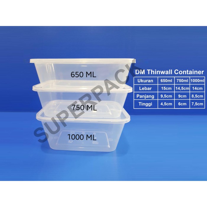 Produk Unggulan Thinwall Rectangular / Kotak Makan Plastik 750Ml Dm Promo
