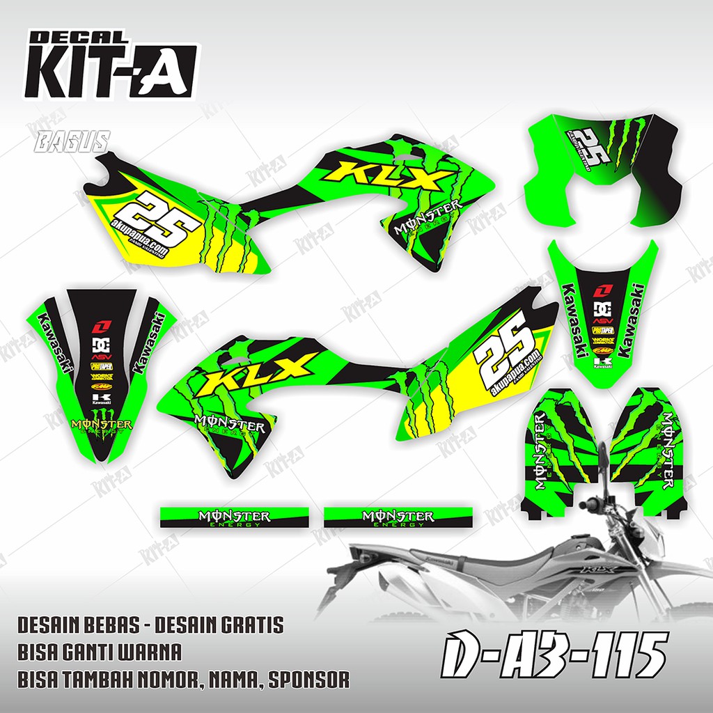 Decal Stiker Motor Klx Bf 150 G Hijau Monster Energy Dekal