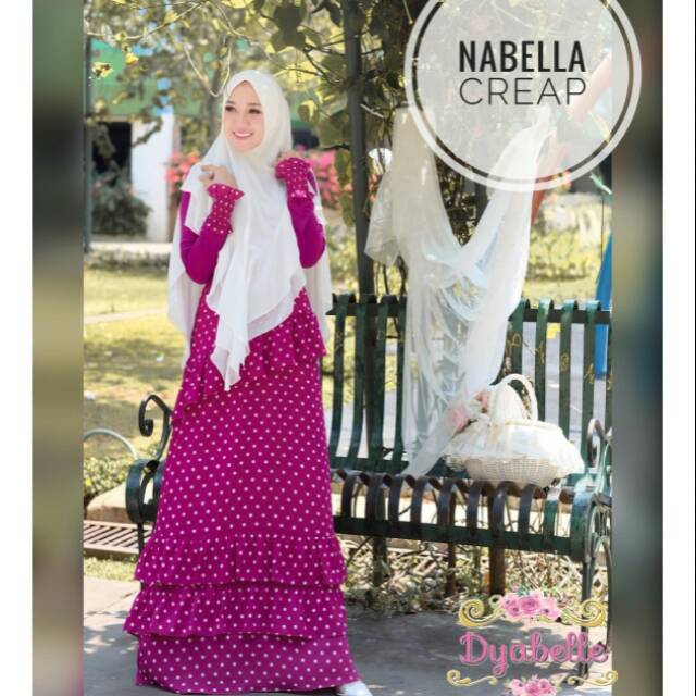 Gamis syari motif polos polka fanta merah pink jersery creep NABELLA ori by Dyabelle