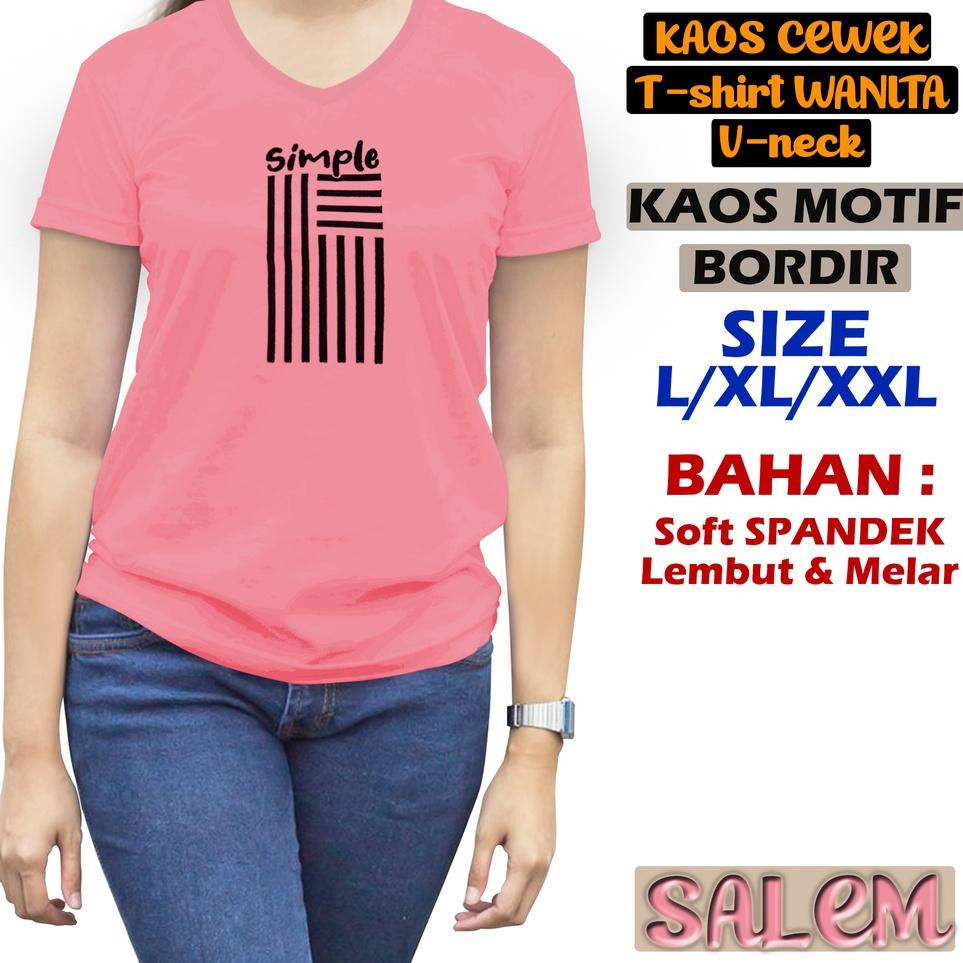 Menarik.. MyBlouse-KAOS WANITA V-NECK L-XL-XXL BORDIR / KAOS LEHER V / KAOS MURAH V-NECK LENGAN PEND