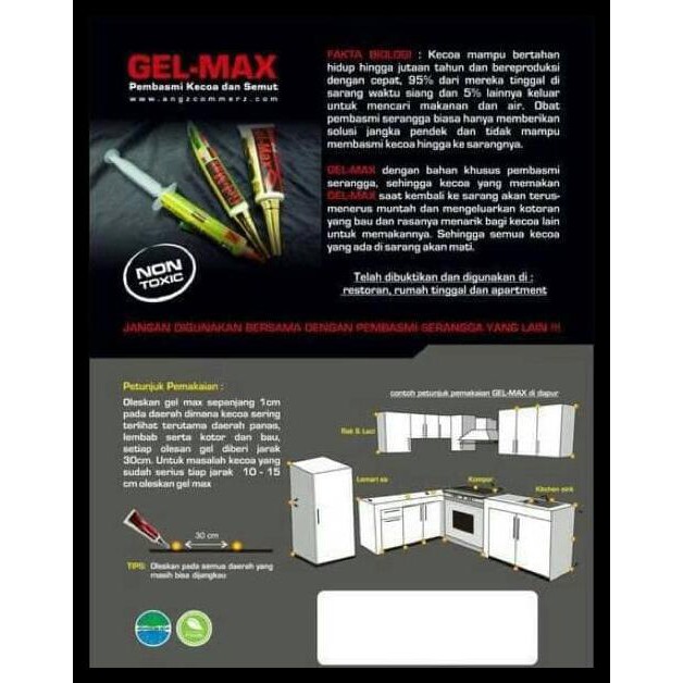 Silahkan Order Gelmax Obat Anti Kecoa, Semut Dan Serangga Non-Toxic