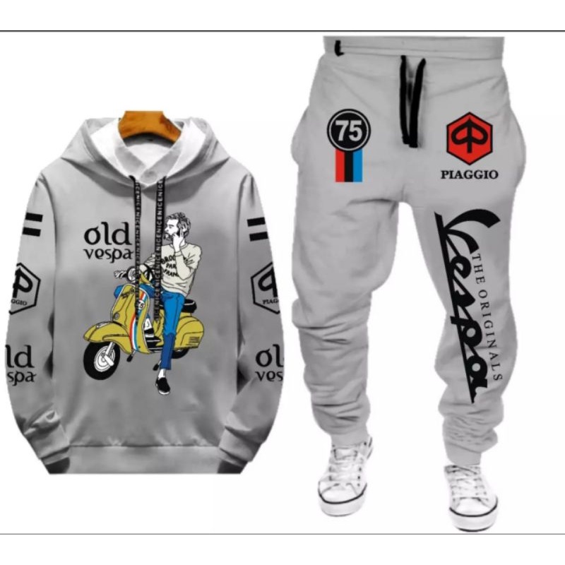 SETELAN PRIA SATU SET COWOK HOODIE + JOGGER MOTIF VESPA STELAN KEKINIAN