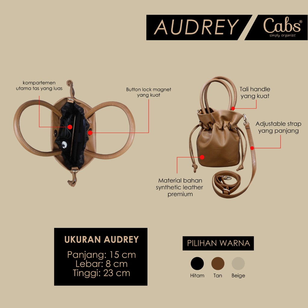 Cabs - Sling Bag Type Audrey Bahan Kulit Muat HP 6 inch Tahan Air