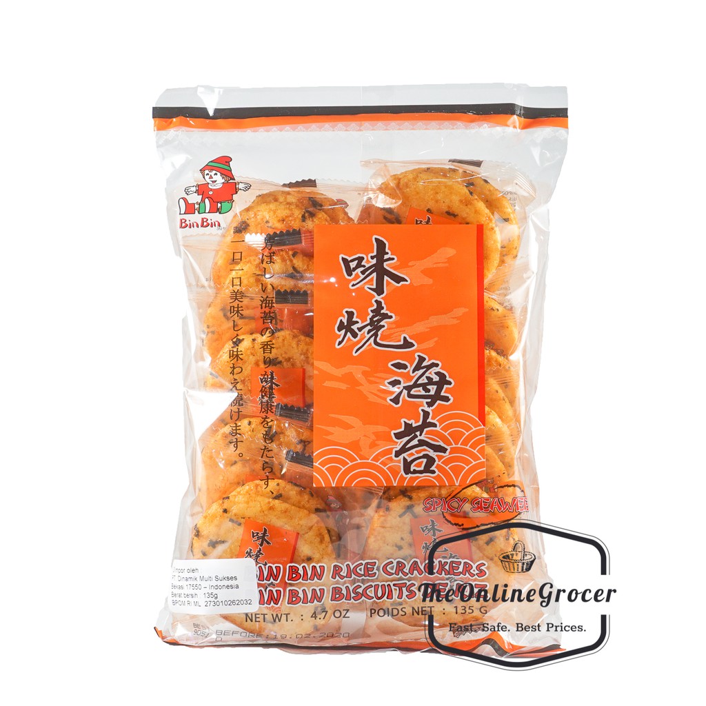 Bin Bin Rice Crackers Spicy Seaweed - Biskuit Beras Rumput Laut Pedas 135gr