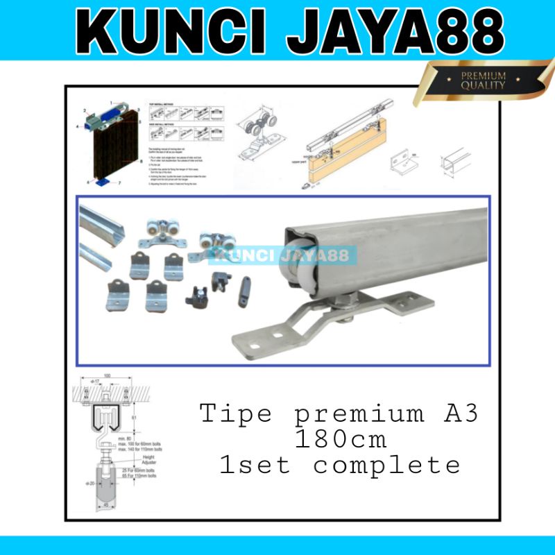 rel pintu sliding 180cm A3 J3 D3 rel pintu geser 1.8m rel pintu gantung 1set complete