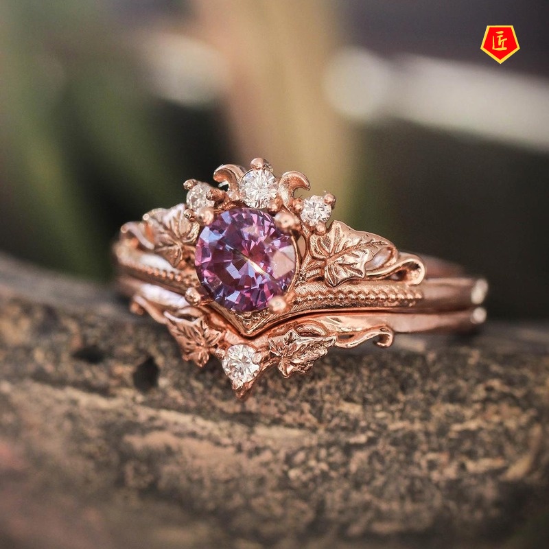 [Ready Stock]Elegant New Rose Gold Gem Ring Set