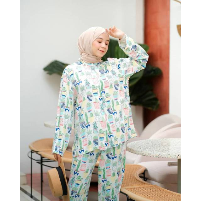 PAKAIAN WANITA - HANA PAJAMAS PANJANG - SETELAN WANITA - BAJU TIDUR - SET CELANA - PAKAIAN TERLARIS