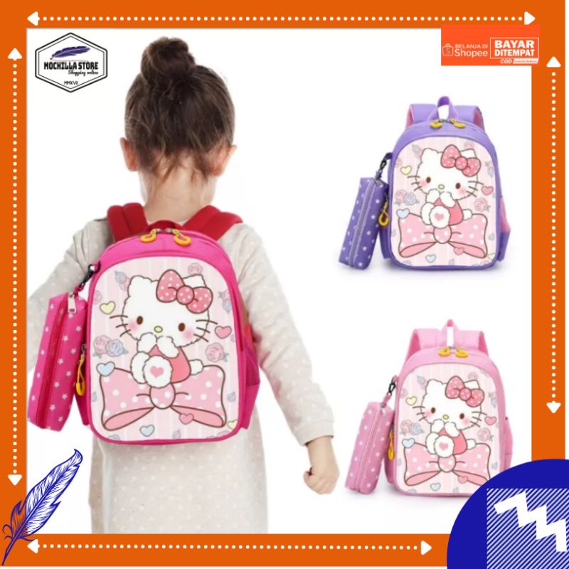 Mochillastore -Tas Sekolah TK - SD Anak-anak Perempuan Ransel Tali Antihilang Kartun HelloKitty Ransel Tas  2 in 1 Tas COD Termurah
