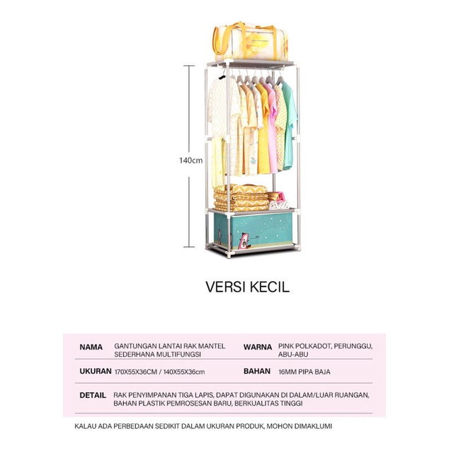 [MURAH] Lemari Rak Gantungan Baju Serbaguna Stand Hanger Tinggi 140cm BAHAN KOKOH AN KUAT