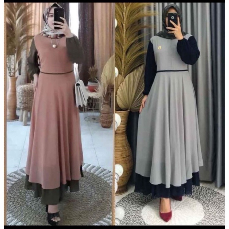 ANDRIA MAXY Gamis Ceruty Susun Kombinasi Busui LD 108cm- Gamis Wanita Busui Friendly