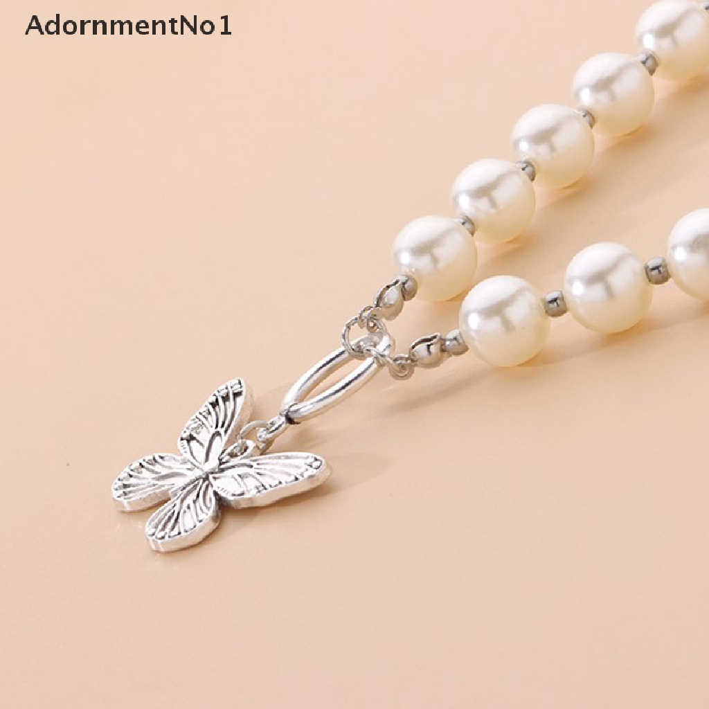 (AdornmentNo1) 1pc Kalung Rantai Dengan Liontin Kupu-Kupu + Mutiara Untuk Wanita