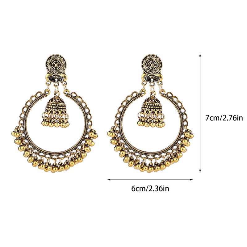 Anting Rumbai Manik-Manik Mutiara Bentuk Bulat Warna Silver Gaya Retro Indian Jhumka Untuk Wanita