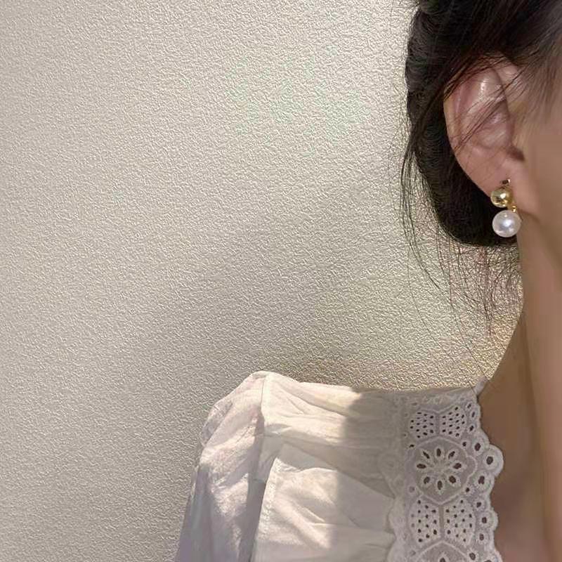 Anting 925 Silver Needle Bentuk Bulat Aksen Mutiara Untuk Wanita