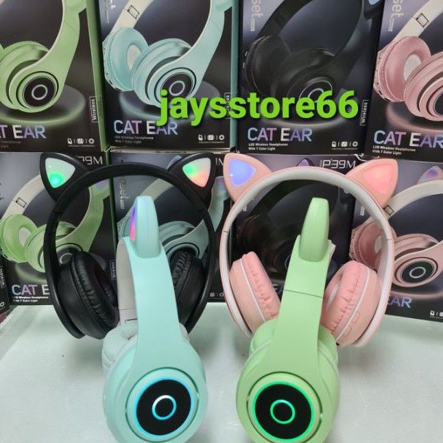 Headphone LED Wireless Earphone CAT EAR P39M Lampu Led Kucing