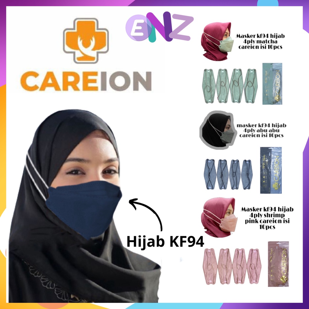 ENZ ® MASKER KF94 CAREION HIJAB HEADLOOP 4 PLY ISI 10 PCS CAREION 3D MASK WARNA DEWASA / KF94 HIJAB WARNA WARNI 1090