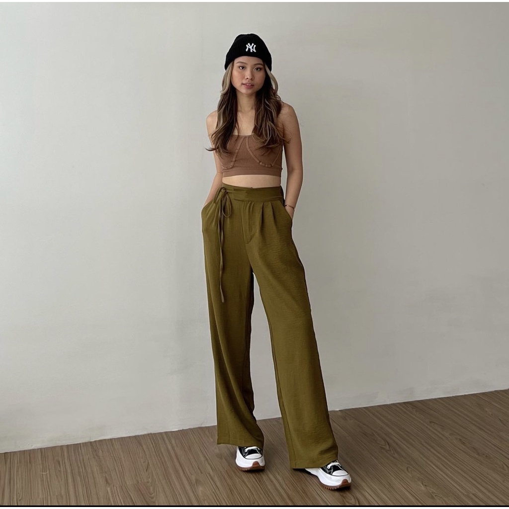 Trivela - Jennie Pants - Celana Kulot Crinkle Highwaist - Cullotes Pants Anti Ngatung - Zoey Pants SJJ