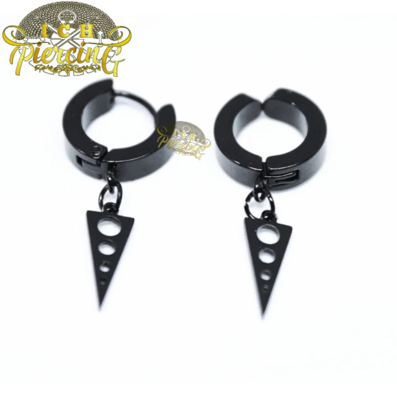 Anting Titanium Gantung Model Segitiga lancip BLACK / Anting Korea / Anting BTS / Anting K-Pop / Anting Pria Wanita / Anting anti karat