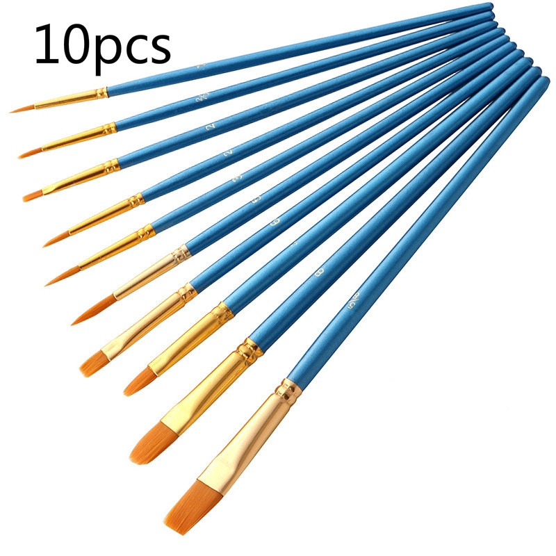 10Pcs/set Watercolor Gouache Paint Brushes Artist Nylon Hair Painting Brush