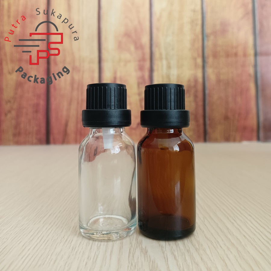 botol kaca 15ml tebal/botol tetes 15ml/tutup filler hitam topi