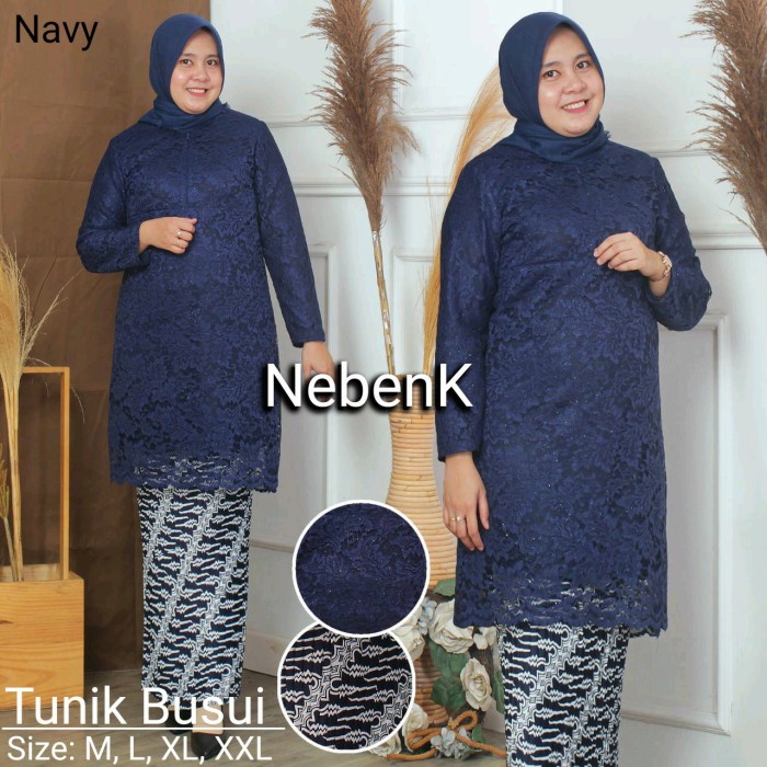 [COD] Kebaya Busui Atasan Kebaya Tunik Brukat Busui - Atasan Navy, M