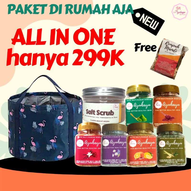 PAKET BATH SALT GARAM MANDI AROMATERAPI BASKOM RENDAM KAKI SPA BODY SCRUB HIMALAYAN PINK THERAPEUTIC