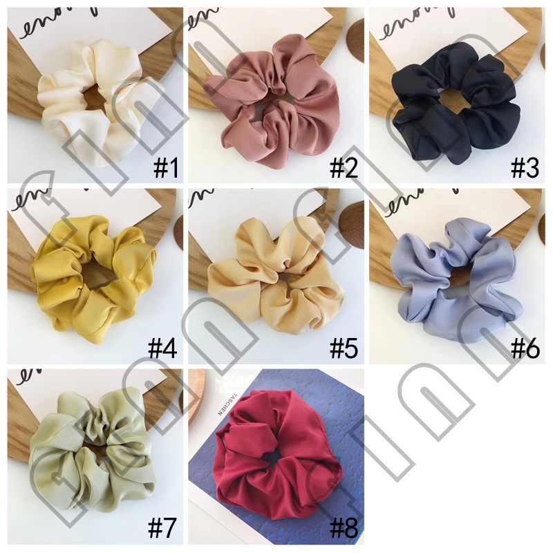 Ikat Rambut Srunchie Satin Polos Gaya Korea Untuk Wanita / Ikat Rambut Hijab Satin