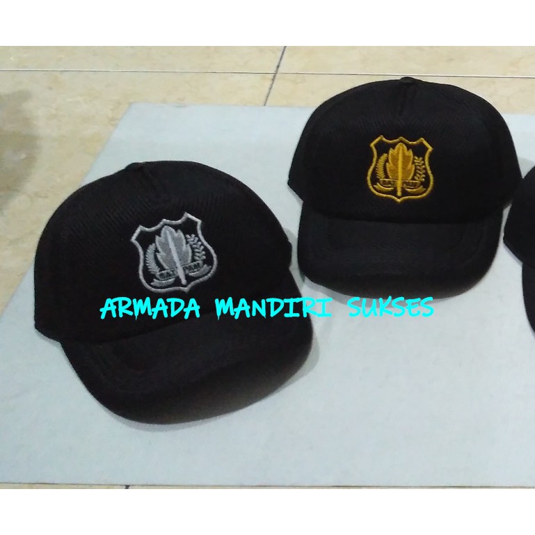 Topi Jaring Satpam Coklat Logo - Topi Jaring Security Coklat