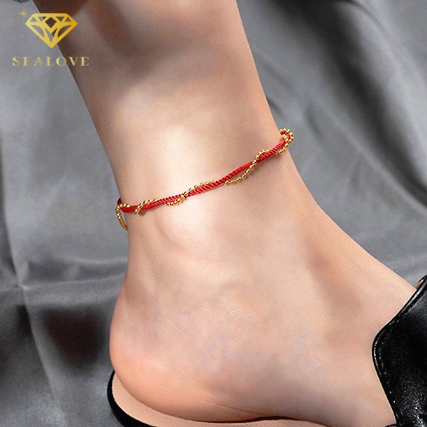 SEALOVE Gelang Kaki Titanium Wanita Anti karat Tali Merah Lucky Aksesoris Perhiasan simple