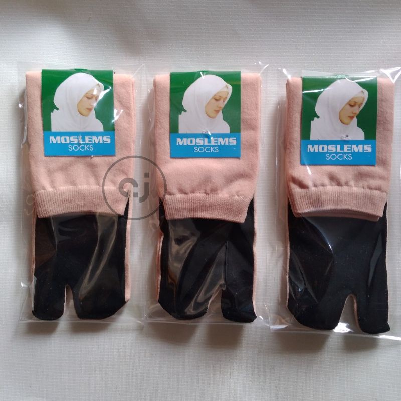 TOKO KL kaos kaki jempol muslimah crem telapak hitam kaos kaki 2 jari wanita dewasa bahan nylon lembut murah